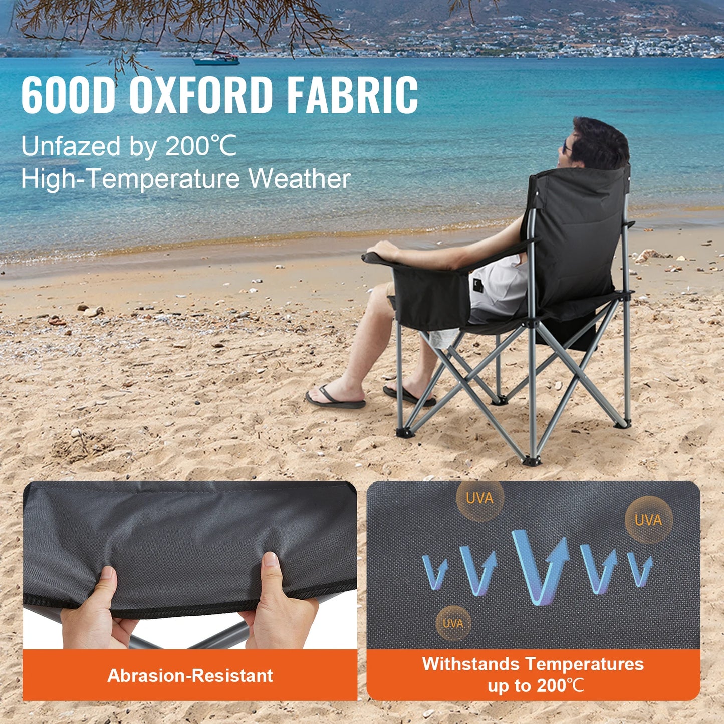 SucceBuy Camping Folding Chair for Adults Portable Quad Lumbar Back Padded Arm Chairs with Side Pockets for Beach, Lawn, Picnic