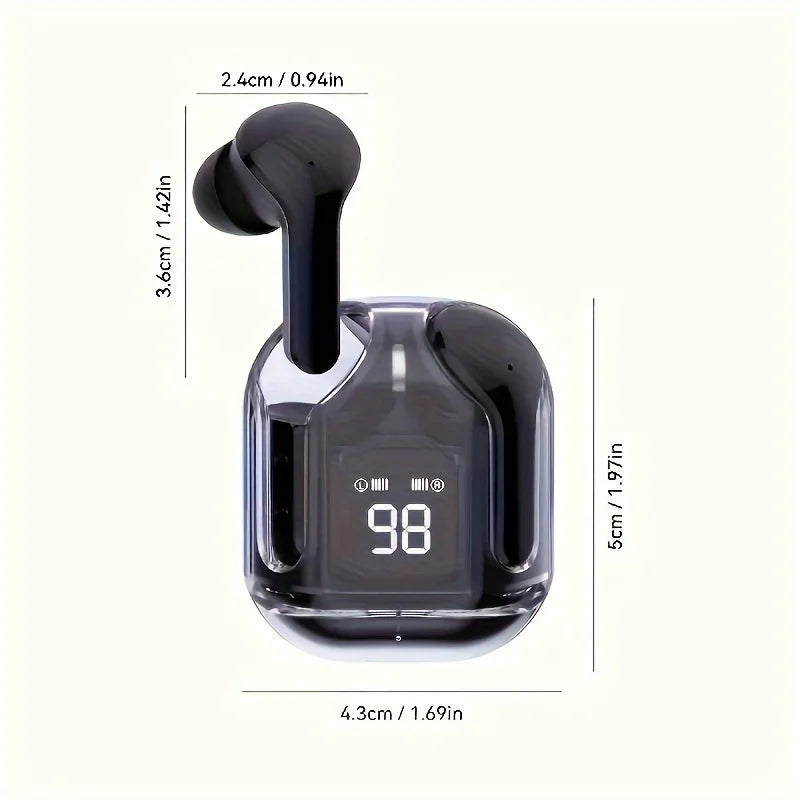 Transparent Wireless Earbuds with LED Display, ENC Noise Cancelling, HiFi Stereo Sound, Mini Charging Case, Sports Earphones