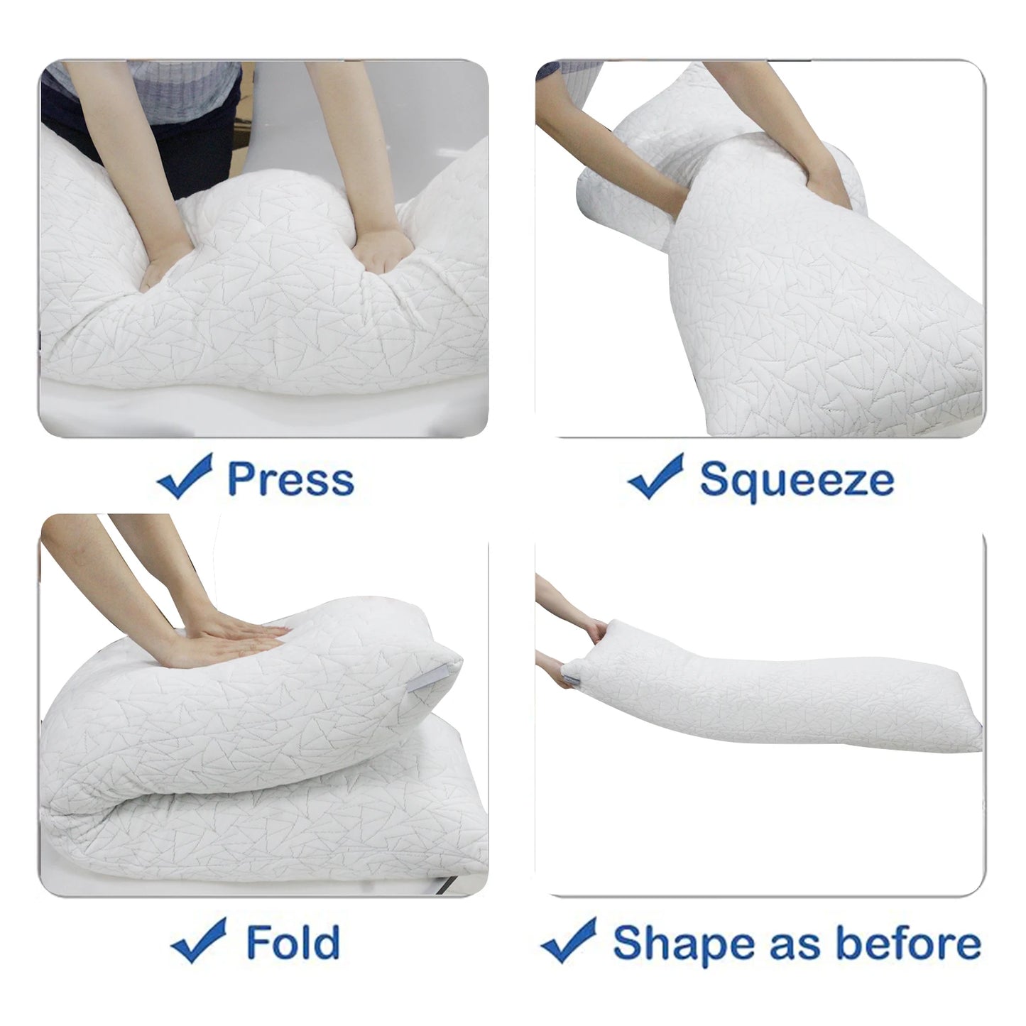Memory Foam Body Pillow -Fluffy Body Pillows for Adults -Large Long Bed Pillows for Sleeping - 20x54 inch, White