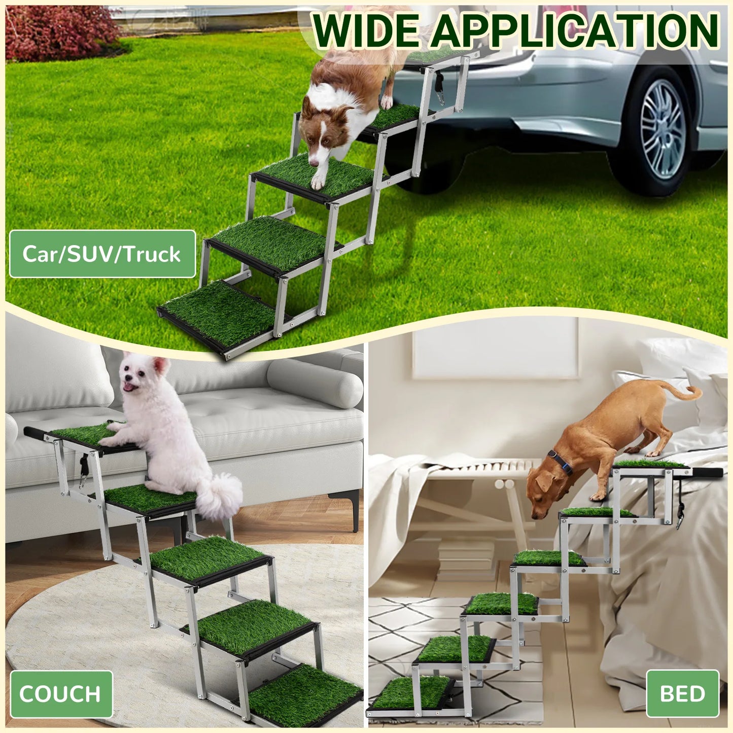 Extra Wide Dog Stairs for Large Dogs, Foldable Dog Ramp for Car with Non-Slip Surface, Dogs Stairs for Cars, High Beds, Truck, S