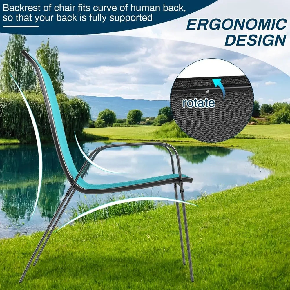 patio dining chairs, stackable all weather teslin chair, heavy duty outdoor breathable chairs set, w/armrests, upgraded chair f