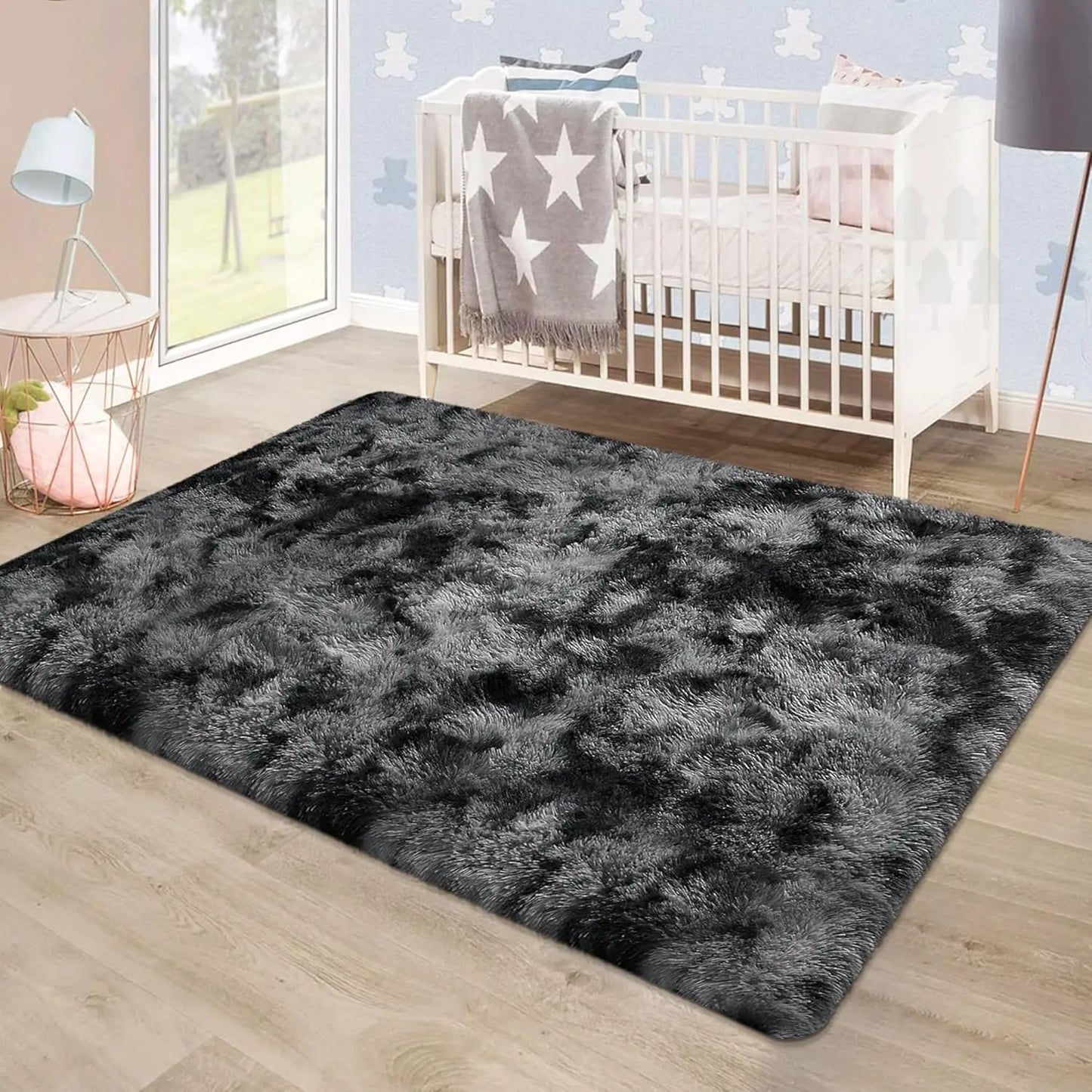 Soft Area Rugs for Living Room Non-Slip Thick Plush Carpets for Winter Tie-Dye Dark Gray Fluffy Artificial Velvet Soft Carpets