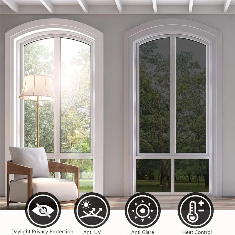 Daytime Privacy One Way Window Film Non-Adhesive Static Cling Heat Control Anti UV Mirror Window Tint for Home Office
