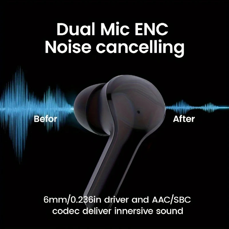 Transparent Wireless Earbuds with LED Display, ENC Noise Cancelling, HiFi Stereo Sound, Mini Charging Case, Sports Earphones