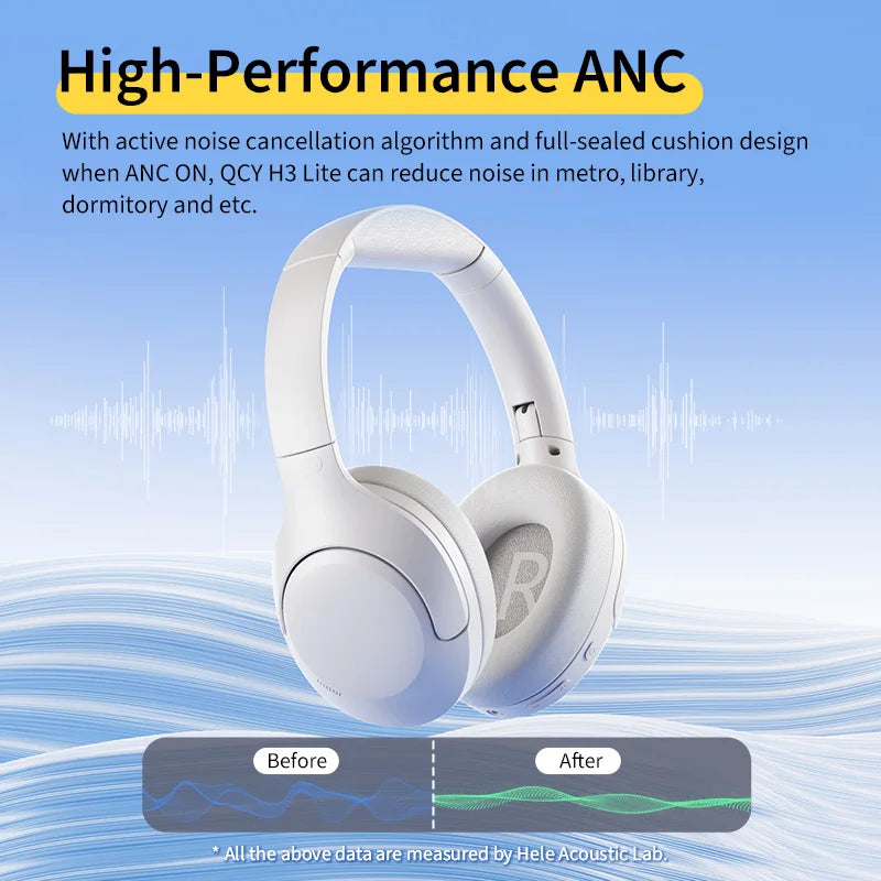 H3 Lite ANC Wireless Headphones Bluetooth 5.3 Active Noise Cancelling Over Ear Headset 40mm Driver HiFi Sound Earphones
