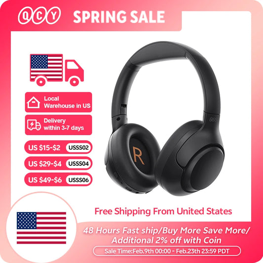 QCY H3 ANC Wireless Headphones Bluetooth 5.4 Hi-Res Audio Over Ear Headset 43dB Hybrid Active Noise Cancellation Earphones 60H
