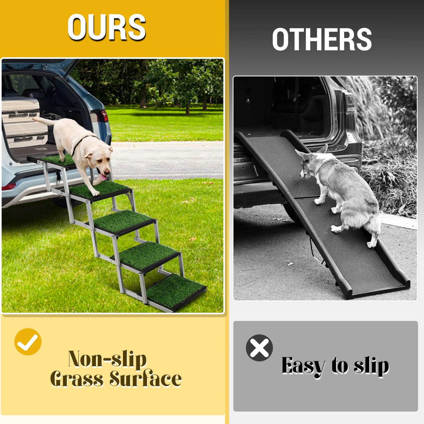 Extra Wide Dog Stairs for Large Dogs, Foldable Dog Ramp for Car with Non-Slip Surface, Dogs Stairs for Cars, High Beds, Truck, S