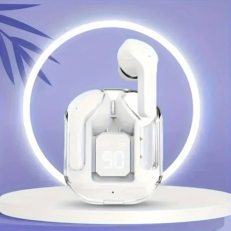 Transparent Wireless Earbuds with LED Display, ENC Noise Cancelling, HiFi Stereo Sound, Mini Charging Case, Sports Earphones