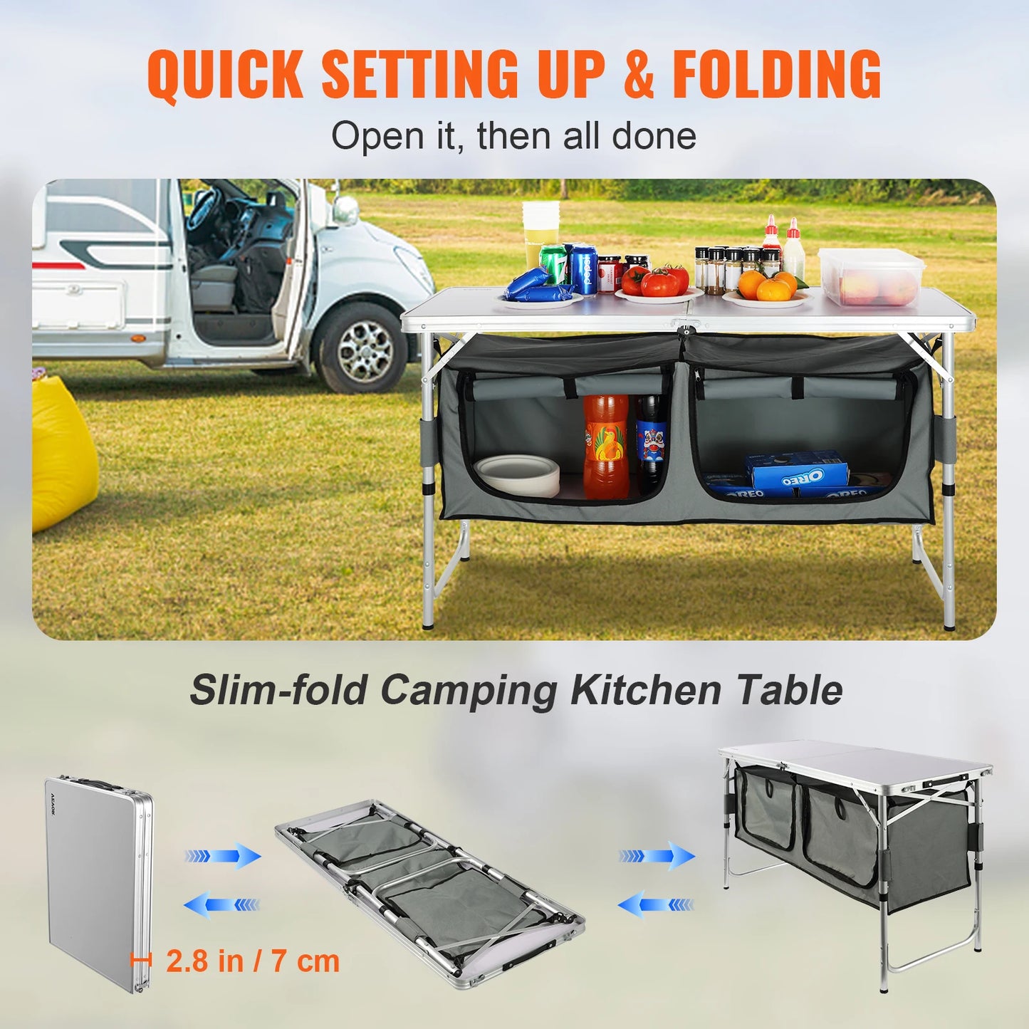 SucceBuy Camping Kitchen Table Quick set-up Folding Camping Table MDF Camping Table for Outdoor Picnics BBQ Camping RV Traveling