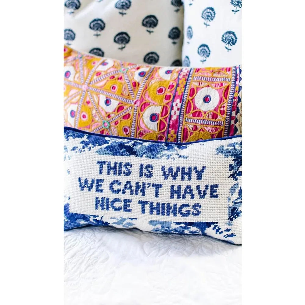 Decorative Needlepoint Throw Pillow - 8 x 14 Inches - Embroidered Accent Pillow for Furniture