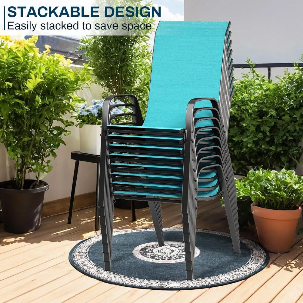 patio dining chairs, stackable all weather teslin chair, heavy duty outdoor breathable chairs set, w/armrests, upgraded chair f