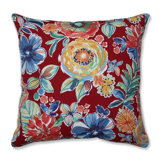 Bright Floral Indoor Outdoor Accent Throw Pillow, Plush Fill, Weather, and Fade Resistant, Floor 25 x 25, Red Blue Colsen, 1 Cou