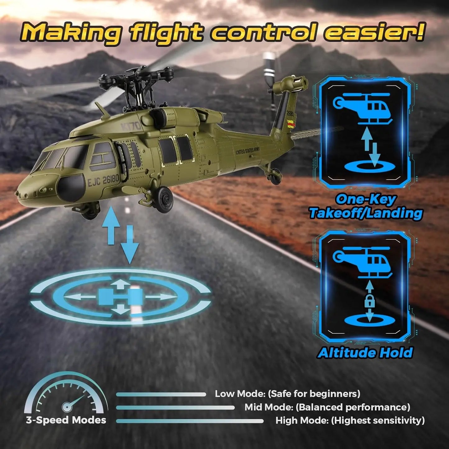 WLtoys K170 Brushless 4-CH RC Helicopter,Full-Scale UH60L Black Hawk,6-Axis Gyroscope, One Key Take-Off/Landing with 3 Batteries