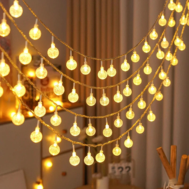 3m Waterproof LED Bubble Ball String Lights (118.11in) - Warm White Crystal Globe Fairy Lights, Weather-Resistant for Garden