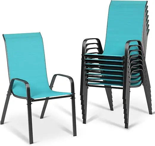 patio dining chairs, stackable all weather teslin chair, heavy duty outdoor breathable chairs set, w/armrests, upgraded chair f