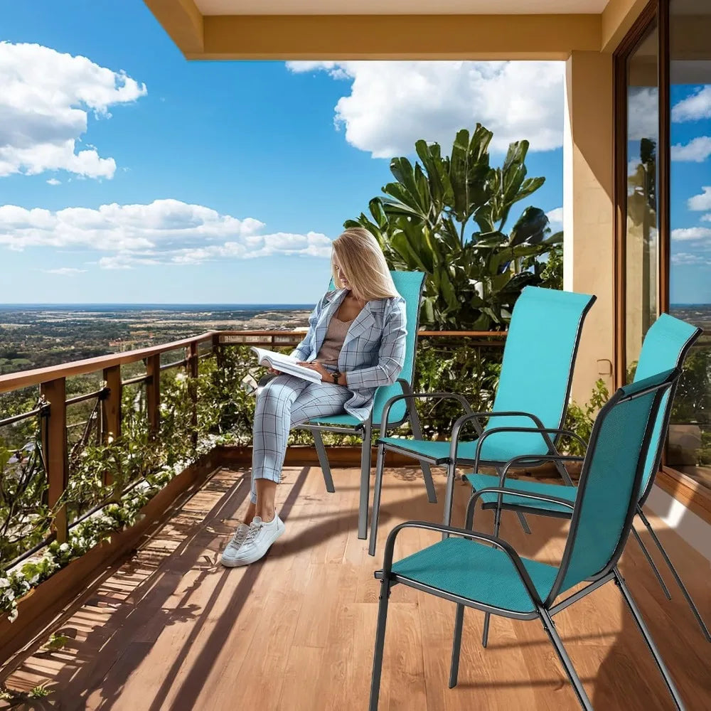 patio dining chairs, stackable all weather teslin chair, heavy duty outdoor breathable chairs set, w/armrests, upgraded chair f