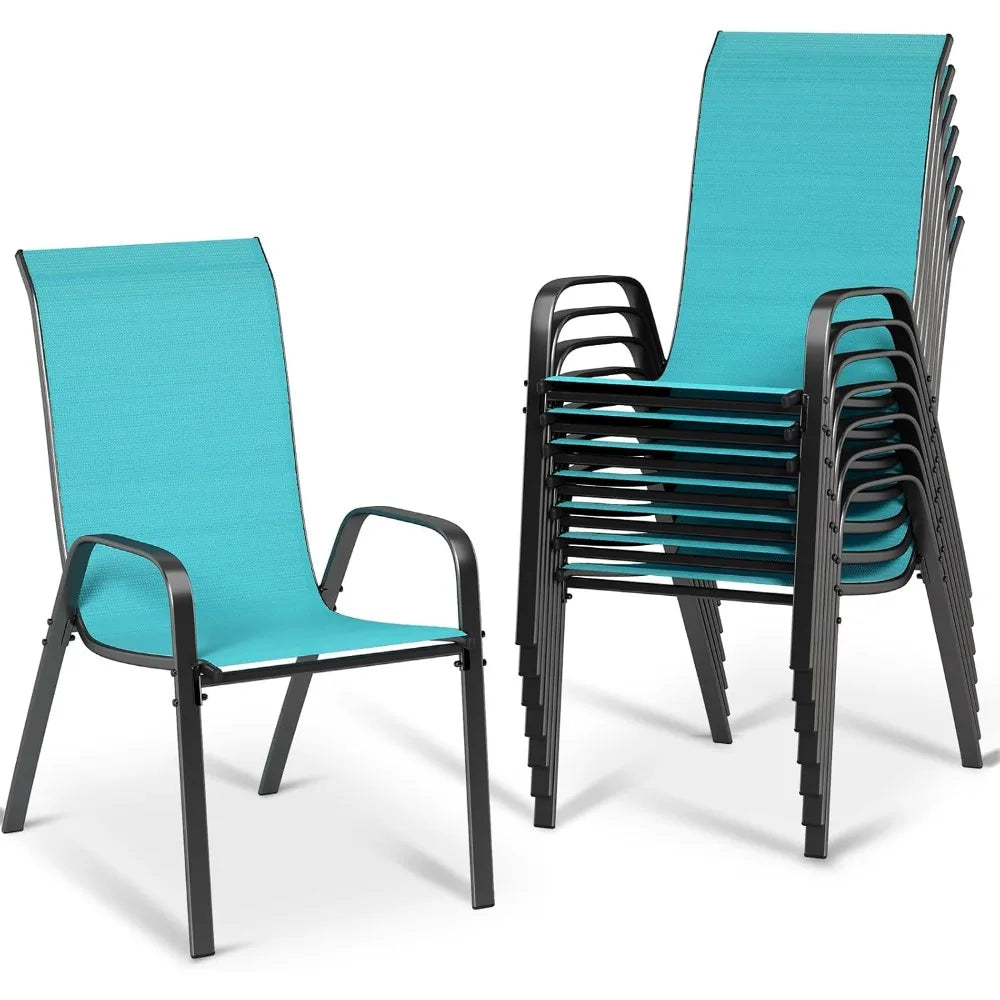 patio dining chairs, stackable all weather teslin chair, heavy duty outdoor breathable chairs set, w/armrests, upgraded chair f