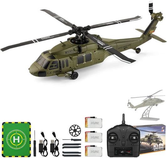 WLtoys K170 Brushless 4-CH RC Helicopter,Full-Scale UH60L Black Hawk,6-Axis Gyroscope, One Key Take-Off/Landing with 3 Batteries
