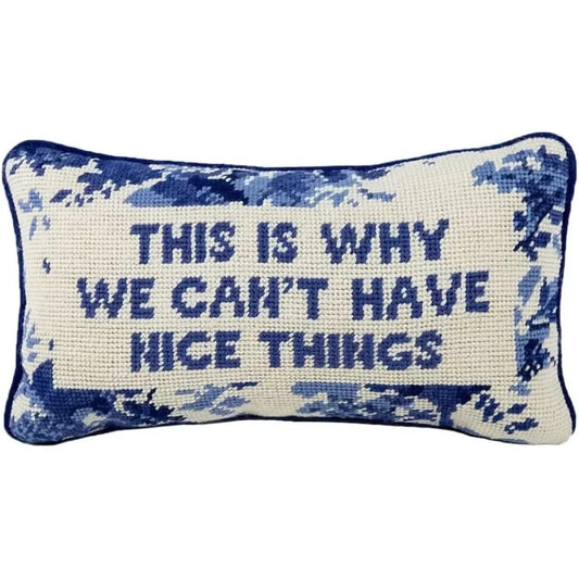 Decorative Needlepoint Throw Pillow - 8 x 14 Inches - Embroidered Accent Pillow for Furniture