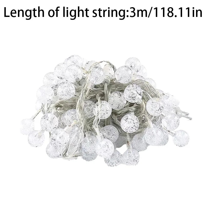 3m Waterproof LED Bubble Ball String Lights (118.11in) - Warm White Crystal Globe Fairy Lights, Weather-Resistant for Garden