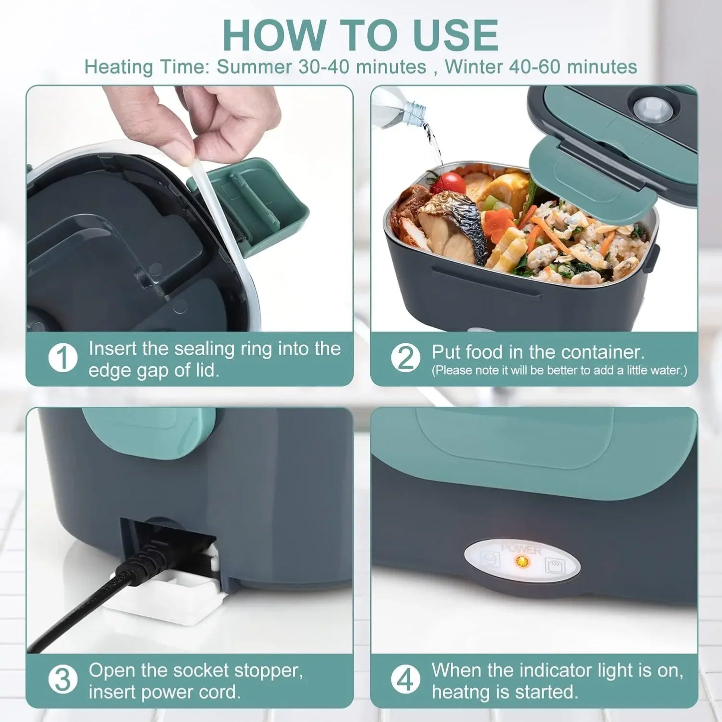 1.5 liters, 60 watts, portable electric lunch box insulation device,household or vehicle-mounted food heater - leak-proof design
