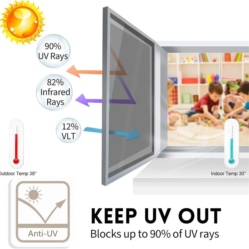 Daytime Privacy One Way Window Film Non-Adhesive Static Cling Heat Control Anti UV Mirror Window Tint for Home Office